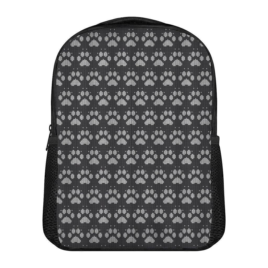 Grey And White Paw Knitted Pattern Print Casual Backpack