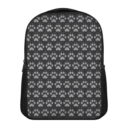 Grey And White Paw Knitted Pattern Print Casual Backpack