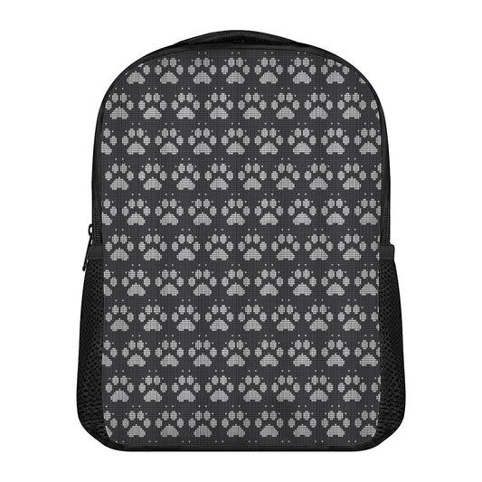 Grey And White Paw Knitted Pattern Print Casual Backpack