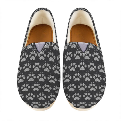 Grey And White Paw Knitted Pattern Print Casual Shoes
