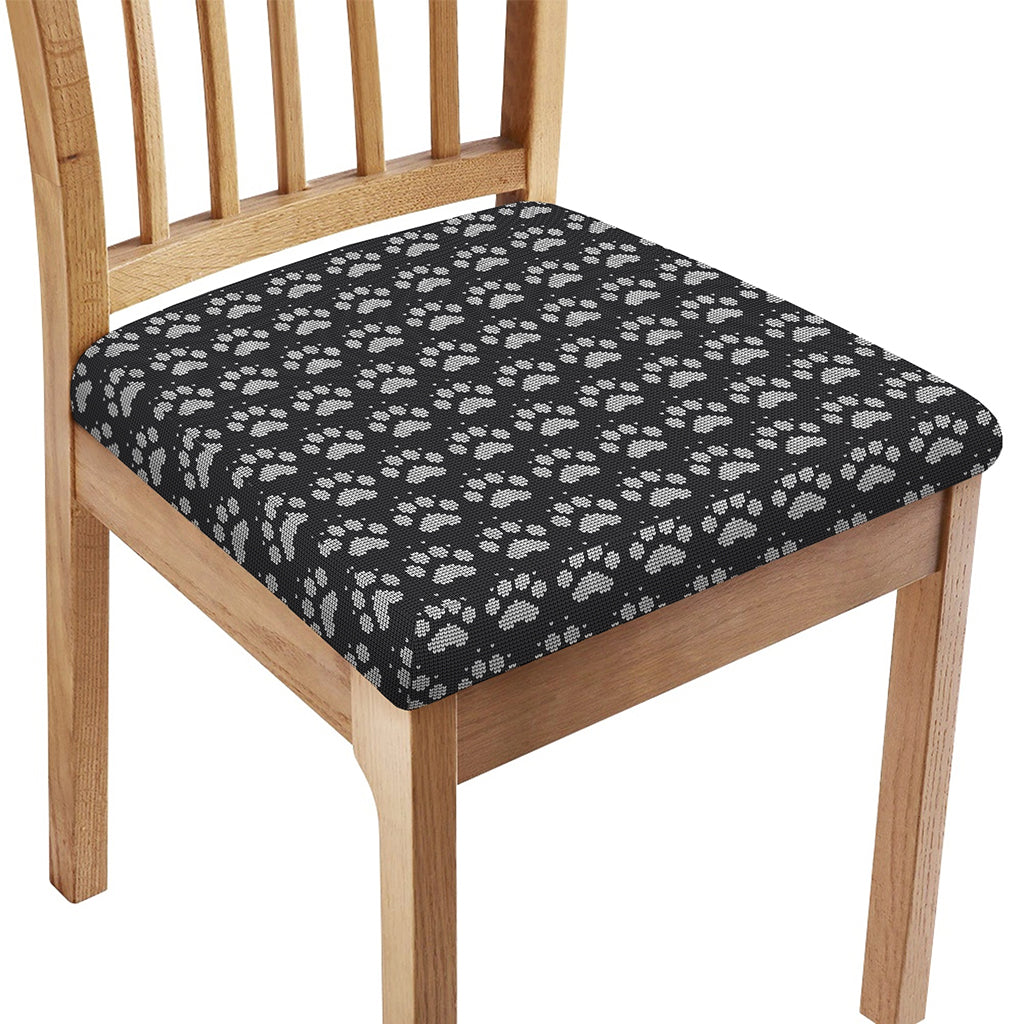 Grey And White Paw Knitted Pattern Print Chair Cushion Cover