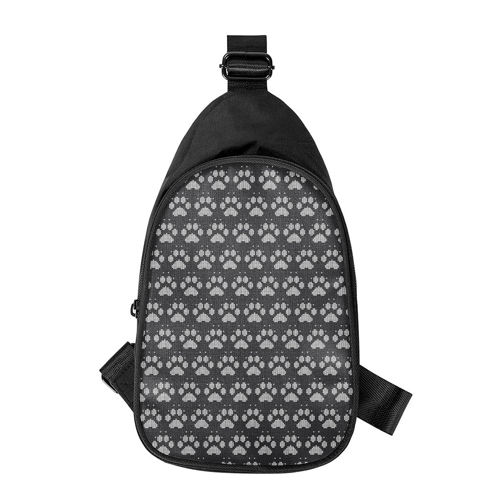 Grey And White Paw Knitted Pattern Print Chest Bag