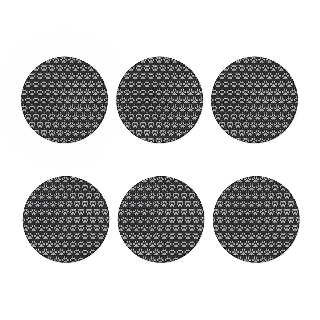 Grey And White Paw Knitted Pattern Print Coaster Set