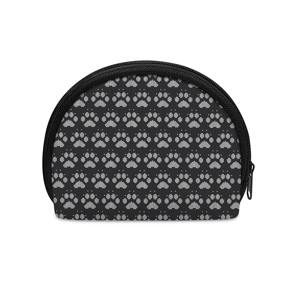 Grey And White Paw Knitted Pattern Print Coin Purse