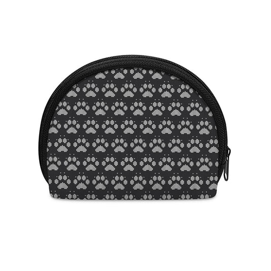 Grey And White Paw Knitted Pattern Print Coin Purse