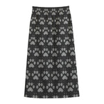 Grey And White Paw Knitted Pattern Print Cotton Front Slit Maxi Skirt