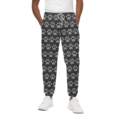 Grey And White Paw Knitted Pattern Print Cotton Pants
