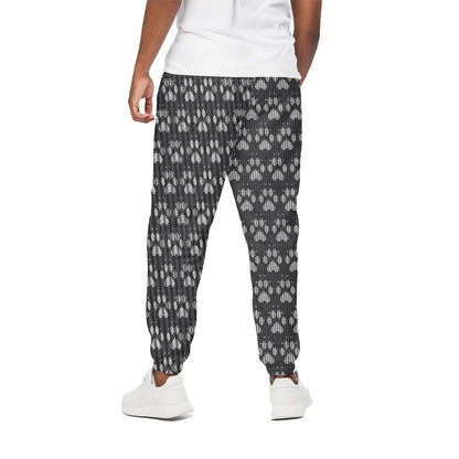 Grey And White Paw Knitted Pattern Print Cotton Pants