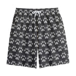 Grey And White Paw Knitted Pattern Print Cotton Shorts