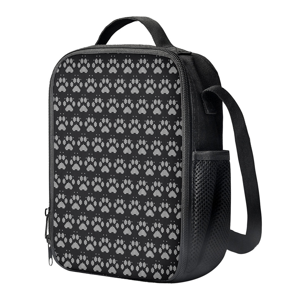 Grey And White Paw Knitted Pattern Print Crossbody Lunch Bag