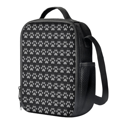 Grey And White Paw Knitted Pattern Print Crossbody Lunch Bag