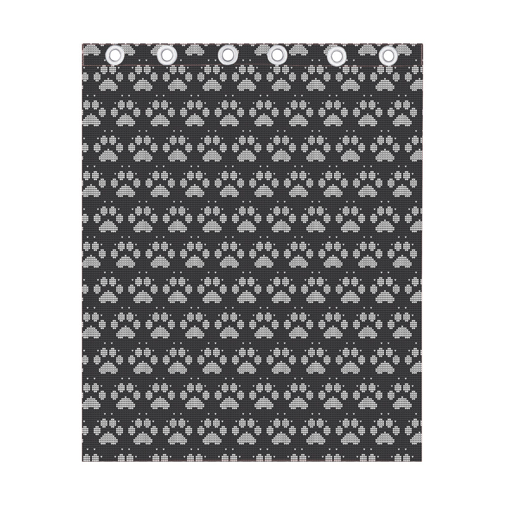 Grey And White Paw Knitted Pattern Print Curtain