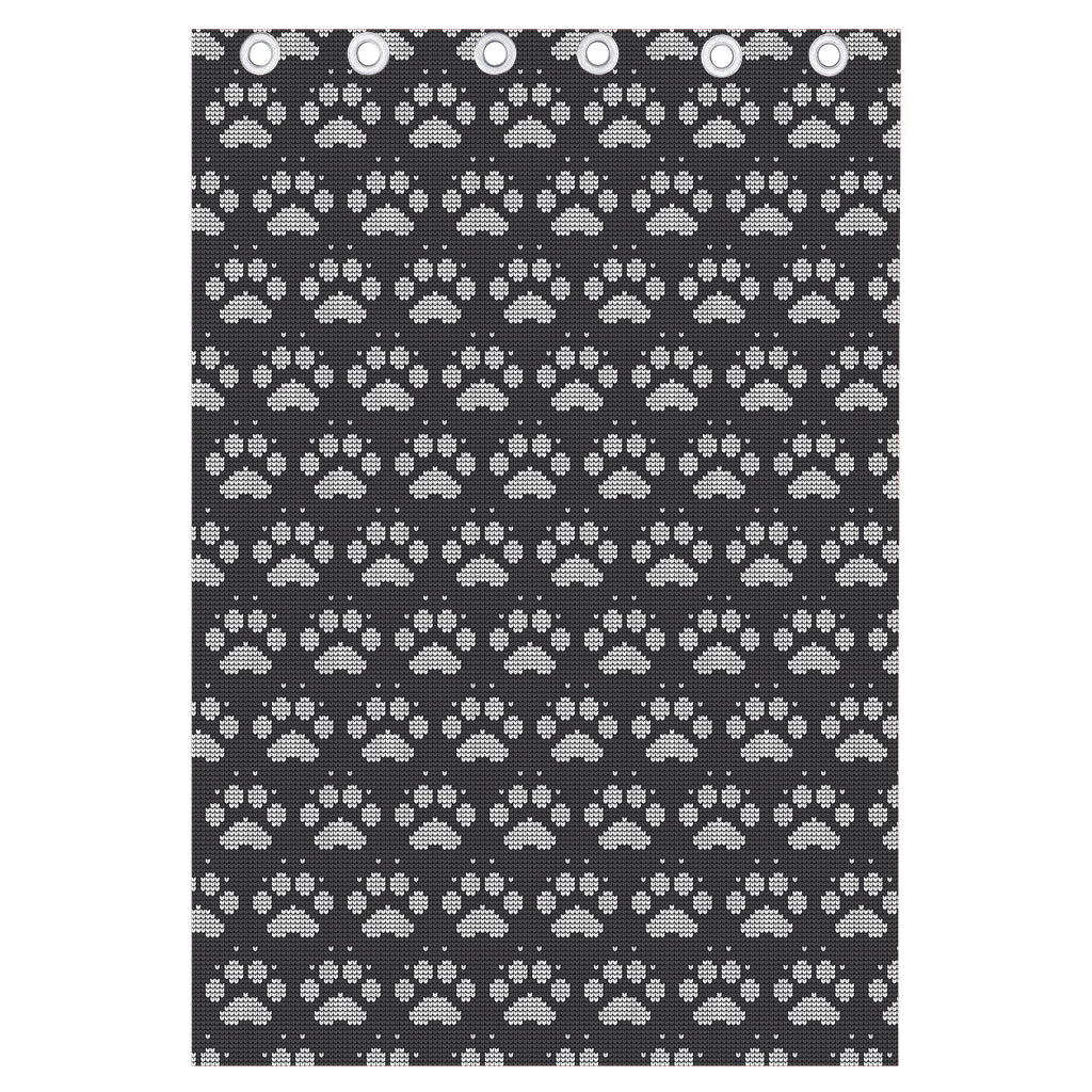 Grey And White Paw Knitted Pattern Print Curtain