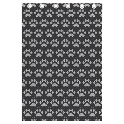 Grey And White Paw Knitted Pattern Print Curtain