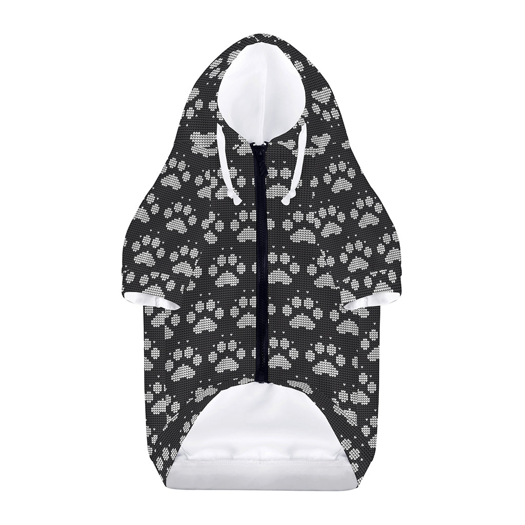 Grey And White Paw Knitted Pattern Print Dog Zip Up Hoodie
