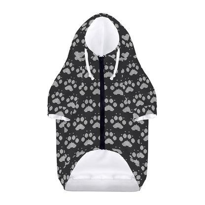 Grey And White Paw Knitted Pattern Print Dog Zip Up Hoodie