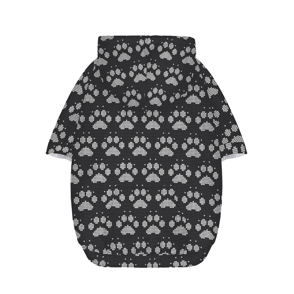 Grey And White Paw Knitted Pattern Print Dog Zip Up Hoodie