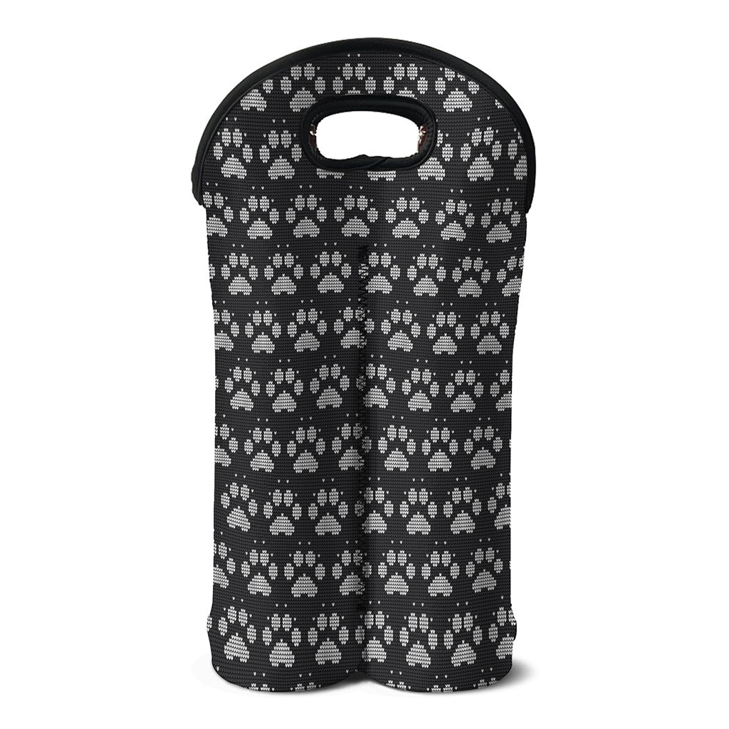 Grey And White Paw Knitted Pattern Print Double Neoprene Wine Tote