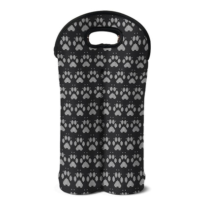 Grey And White Paw Knitted Pattern Print Double Neoprene Wine Tote