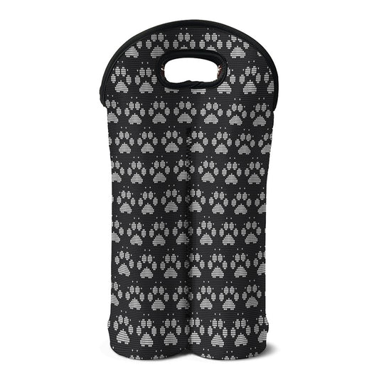 Grey And White Paw Knitted Pattern Print Double Neoprene Wine Tote