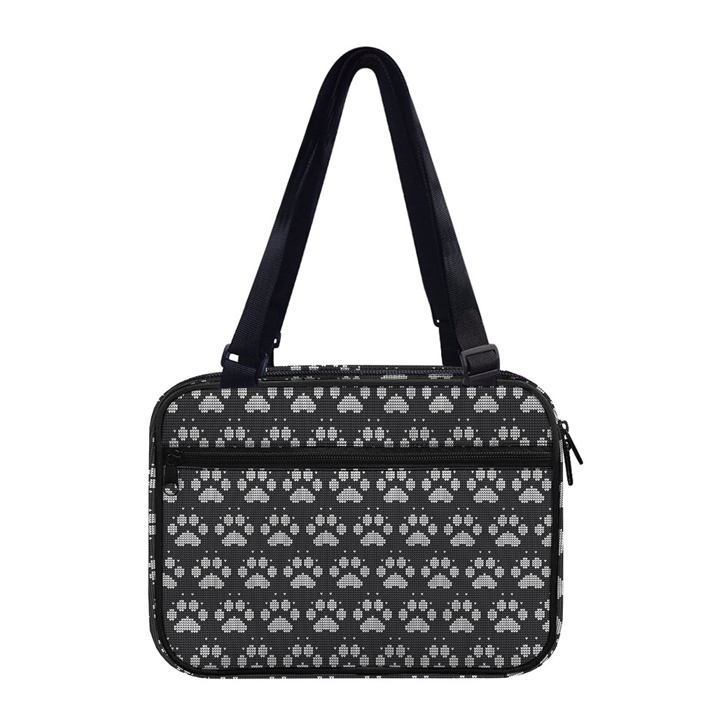 Grey And White Paw Knitted Pattern Print Double Strap Bible Bag