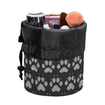 Grey And White Paw Knitted Pattern Print Drawstring Makeup Bag