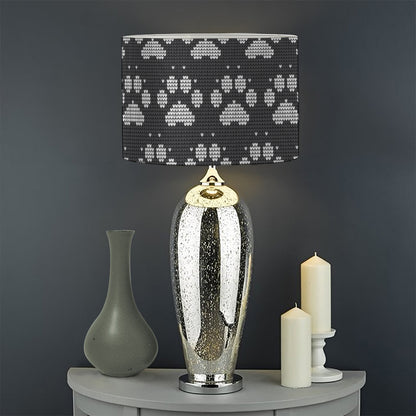 Grey And White Paw Knitted Pattern Print Drum Lamp Shade