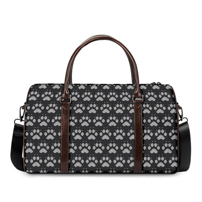 Grey And White Paw Knitted Pattern Print Duffle Bag