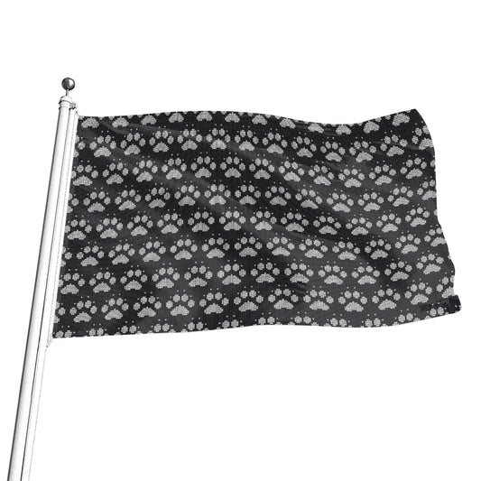 Grey And White Paw Knitted Pattern Print Flag