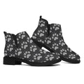 Grey And White Paw Knitted Pattern Print Flat Ankle Boots