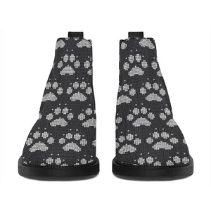 Grey And White Paw Knitted Pattern Print Flat Ankle Boots