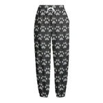 Grey And White Paw Knitted Pattern Print Fleece Lined Knit Pants