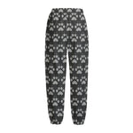 Grey And White Paw Knitted Pattern Print Fleece Lined Knit Pants