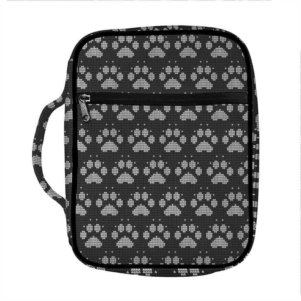 Grey And White Paw Knitted Pattern Print Front Pocket Bible Bag