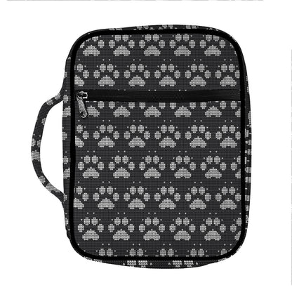 Grey And White Paw Knitted Pattern Print Front Pocket Bible Bag