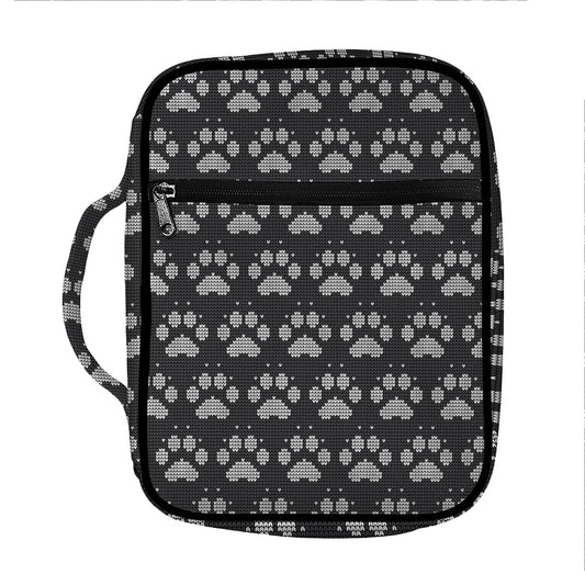 Grey And White Paw Knitted Pattern Print Front Pocket Bible Bag