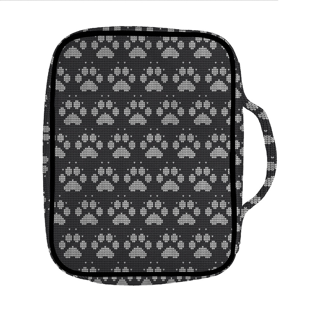Grey And White Paw Knitted Pattern Print Front Pocket Bible Bag