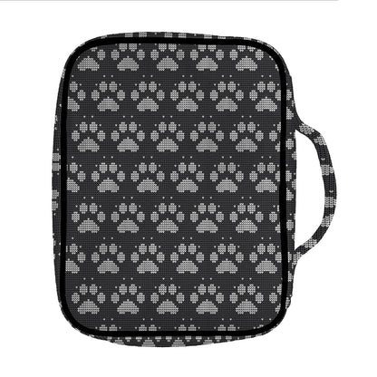 Grey And White Paw Knitted Pattern Print Front Pocket Bible Bag