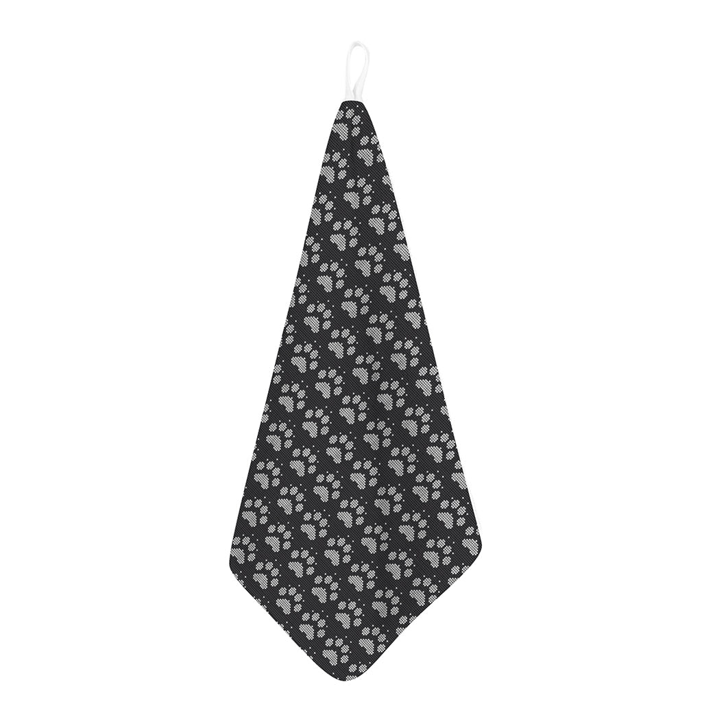 Grey And White Paw Knitted Pattern Print Hand Towel