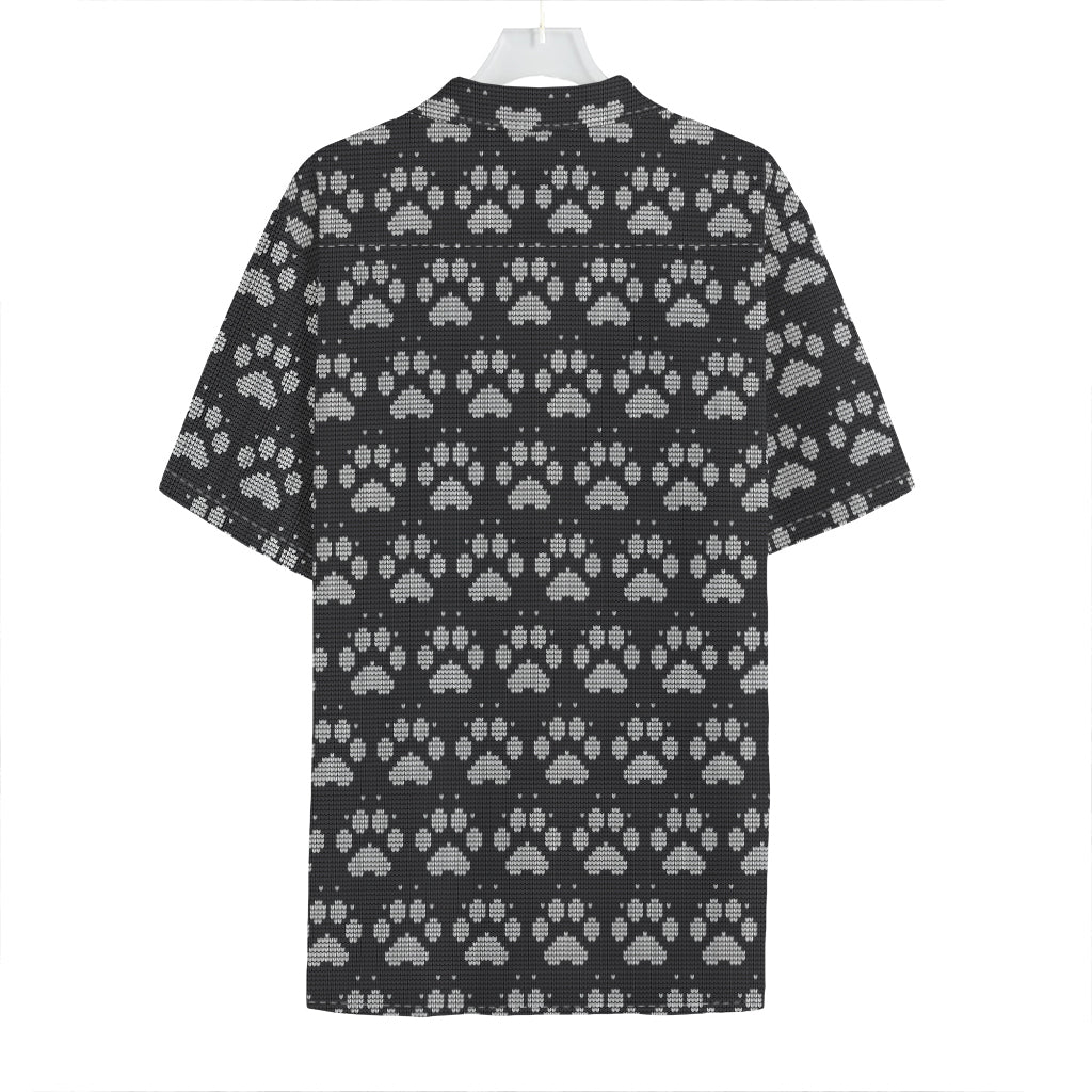 Grey And White Paw Knitted Pattern Print Hawaiian Shirt