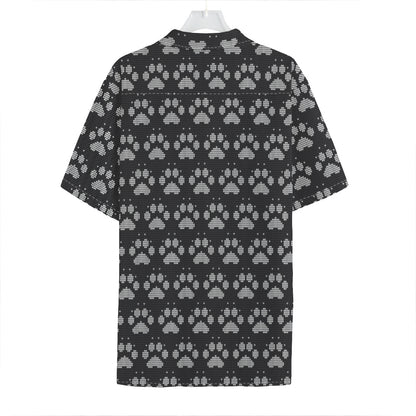 Grey And White Paw Knitted Pattern Print Hawaiian Shirt