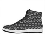 Grey And White Paw Knitted Pattern Print High Top Leather Sneakers