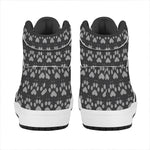 Grey And White Paw Knitted Pattern Print High Top Leather Sneakers