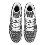 Grey And White Paw Knitted Pattern Print High Top Leather Sneakers