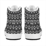 Grey And White Paw Knitted Pattern Print High Top Leather Sneakers