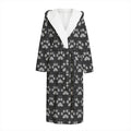Grey And White Paw Knitted Pattern Print Hooded Bathrobe
