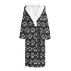 Grey And White Paw Knitted Pattern Print Hooded Bathrobe