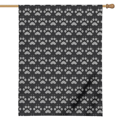 Grey And White Paw Knitted Pattern Print House Flag
