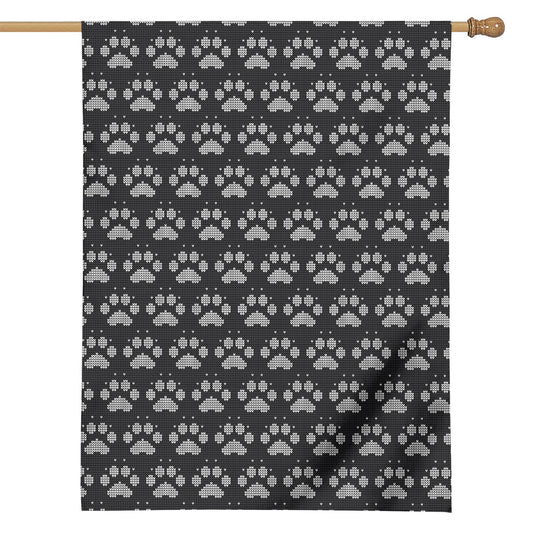 Grey And White Paw Knitted Pattern Print House Flag