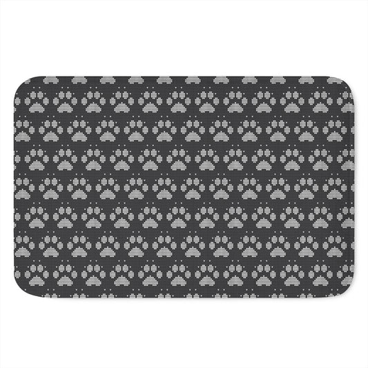 Grey And White Paw Knitted Pattern Print Indoor Door Mat